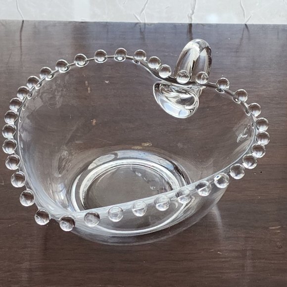 Imperial Glass Candlewick Handled Heart Shaped Bowl 5" bubble edge dish vintage - Picture 1 of 11